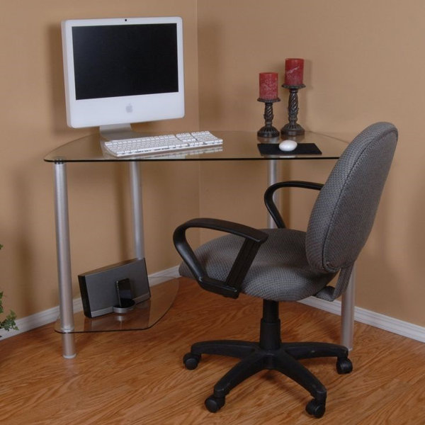 Wrought Studio Hadeal Glass Trapezoid Desk Wayfair